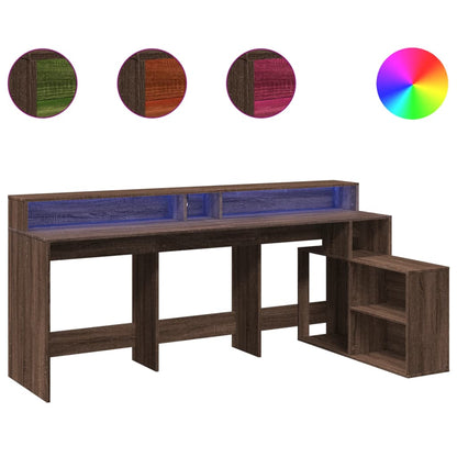 Laptoptablet – Bureau – Werkplek – Gamingtafel – Laptoptafel – Bruine Eikenhout – Verstelbare RGB LED-Verlichting