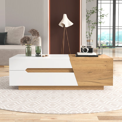Salontafel – Koffietafel – Woonkamertafel – Bijzettafel – Uitschuifbare Tafel – MDF Houtlook Wit – Met Opberglades – 120x50x37,5 cm