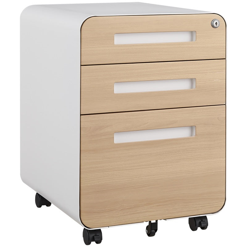 Rollendossierkast – Rolcontainer – Archiefkast – Rolkast – Jaloeziedeurkast – Mobiel Met Slot – Water- En Vochtbestendig – Vijf Wielen – Compact Onder Bureau – Wit Metalen Design