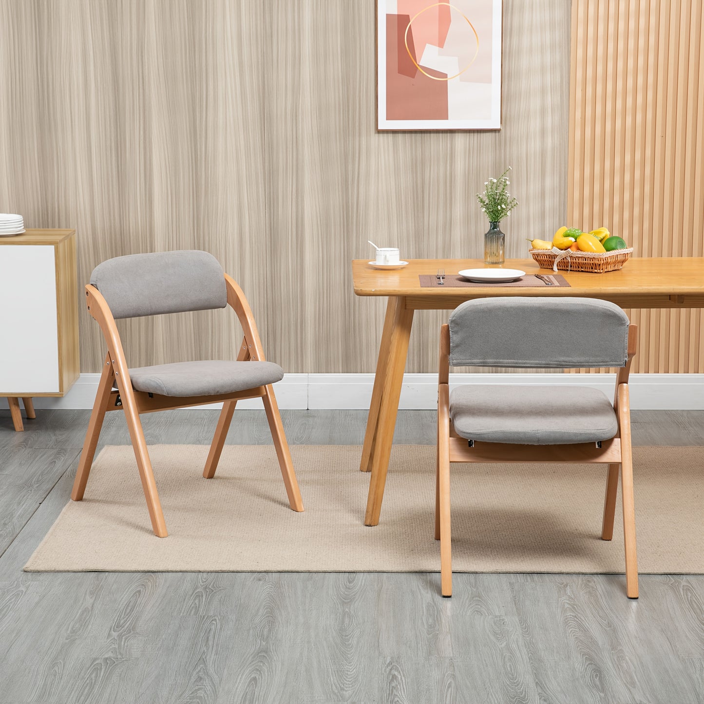 Klapstoel – Opvouwbare Stoel – Campingstoel – Eetkamerstoel – Extra Stoel – Set Van 2 – Houten Frame – Gewatteerde Zitting Met Afneembare Hoes – Grijs