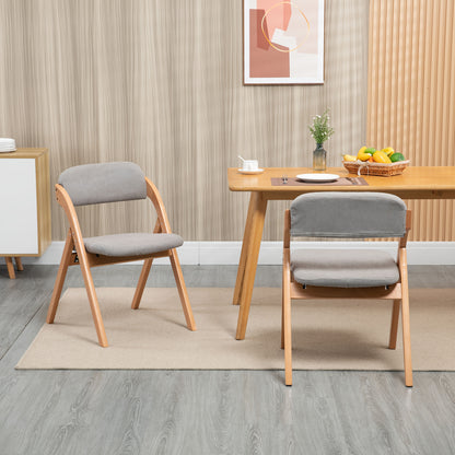 Klapstoel – Opvouwbare Stoel – Campingstoel – Eetkamerstoel – Extra Stoel – Set Van 2 – Houten Frame – Gewatteerde Zitting Met Afneembare Hoes – Grijs