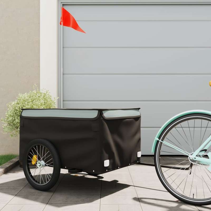 Grey-Black Iron Trailer 45 Kg for Bikes: Reinforced Iron Frame, Guaranteed Stability. Classic Shades Combining Style And Practicality, Quick Attachment for Instant Mounting. Foldable for Easy Storage, Transports Camping Equip