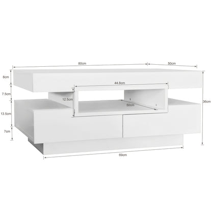 Modern White Metal Coffee Table with 4 Front & Back Drawers - High-Gloss Finish, Compact Design for Living Room, Bedroom, Office Storage, Coffee Table for Living Room, Bedroom Furniture, Contemporary Furniture, Sleek Finish