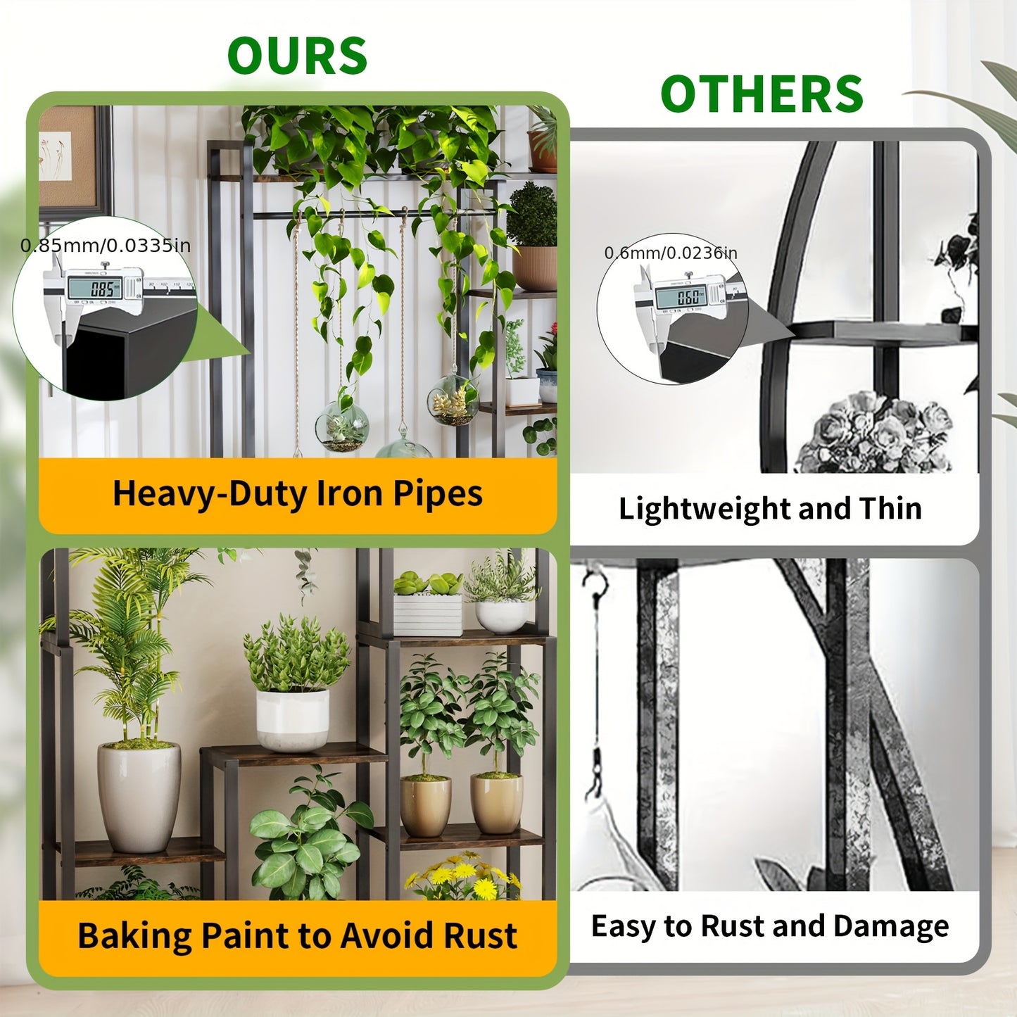 7-laags Plantenrek – Plantenstandaard – Bloemenrek – Plantentoren – Plantenladder – Zwart – Hout – Ruimtebesparend 180cm – Stevige Irreguliere Vorm