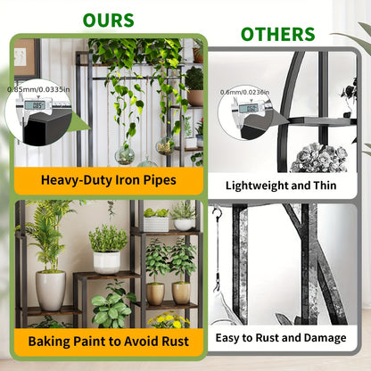 7-laags Plantenrek – Plantenstandaard – Bloemenrek – Plantentoren – Plantenladder – Zwart – Hout – Ruimtebesparend 180cm – Stevige Irreguliere Vorm
