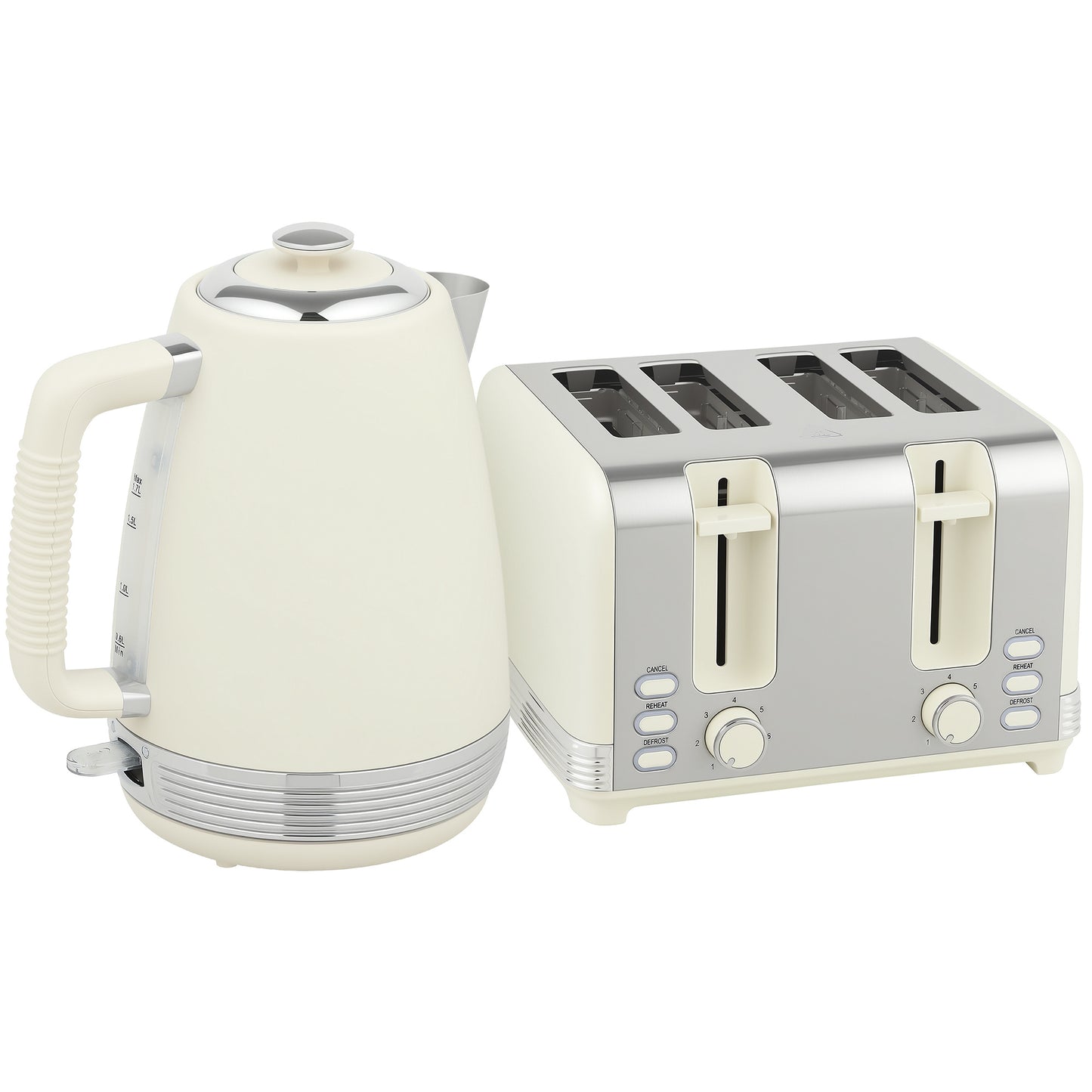 Waterkoker en Broodrooster Set – Waterkoker, Toaster, Ontbijtset, Broodrooster 4 Sleuven – Cream Variant – 1,7 Liter Capaciteit – 7 Bruiningniveaus en Kalkfilter