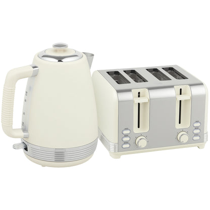 Waterkoker en Broodrooster Set – Waterkoker, Toaster, Ontbijtset, Broodrooster 4 Sleuven – Cream Variant – 1,7 Liter Capaciteit – 7 Bruiningniveaus en Kalkfilter