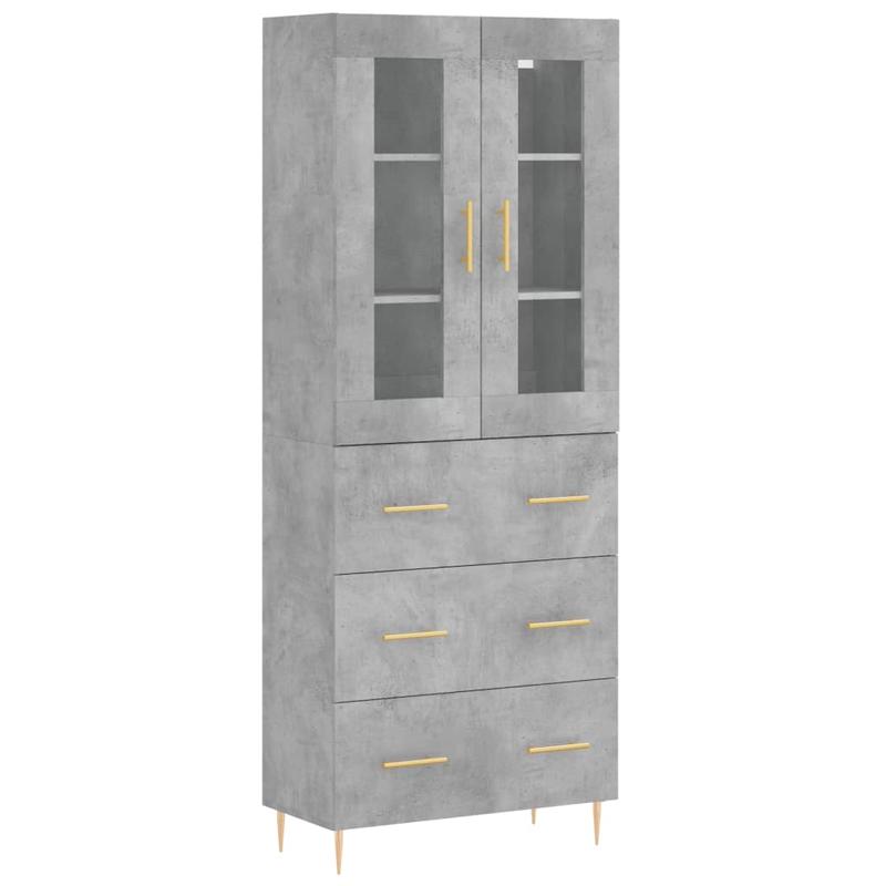 Hoge Kast – Opbergkast – Kast Met Deuren – Bergkast – Boekenkast – Grijs Betonlook – 180 cm Hoog – Duurzaam Hout