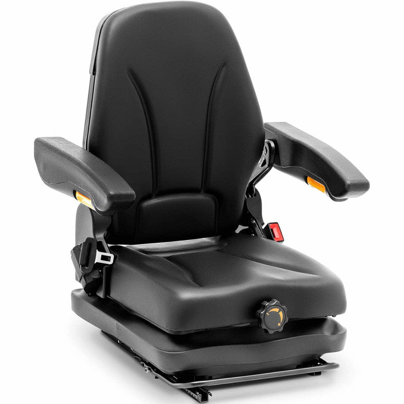 Verstelbare Tractorstoel – Tractorstoel Met Armleuningen – Grasmaaierstoel – Heftruckstoel – Werkstoel – Waterafstotende PVC Bekleding – 50 mm Vering – Veiligheidsgordel – 42x47 cm Zitting
