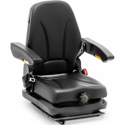 Verstelbare Tractorstoel – Tractorstoel Met Armleuningen – Grasmaaierstoel – Heftruckstoel – Werkstoel – Waterafstotende PVC Bekleding – 50 mm Vering – Veiligheidsgordel – 42x47 cm Zitting