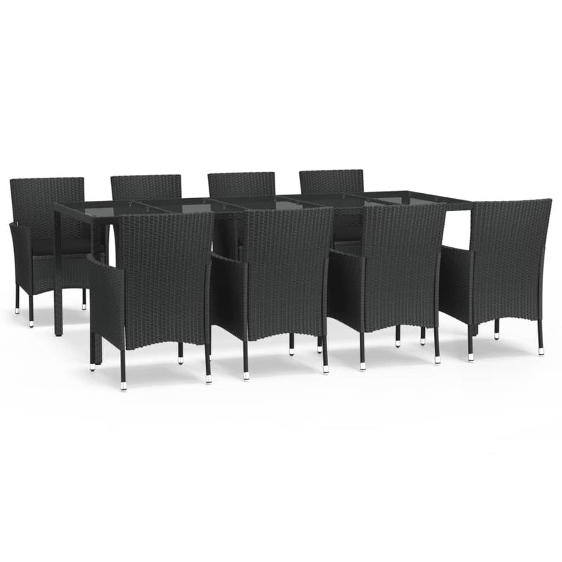 9-delige Tuinset – Tuinmeubelset – Balkonset – Terrasset – Buitenmeubels – Zwart Poly Rattan – Inclusief Kussens – Duurzaam Metalen Frame