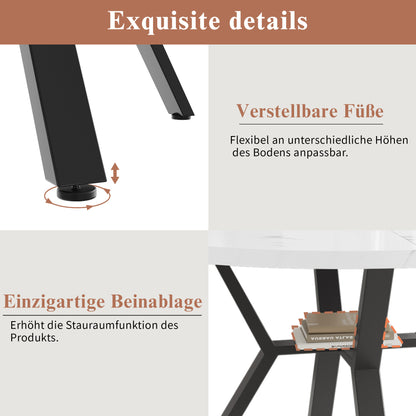 Modern BTM Round Dining Table, Marble Table with Marble Optic Table Top, Stable X-Shaped Metal Frame, Dining Table for 2-4 People, Ø100 Cm, White/Black