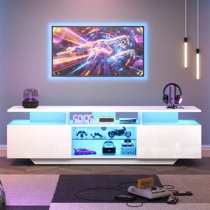 TV Meubel – TV Kast – TV Dressoir – Entertainment Meubel – Media Meubel – Wit Hoogglans – 160 cm Breed – MDF Met Gehard Glas