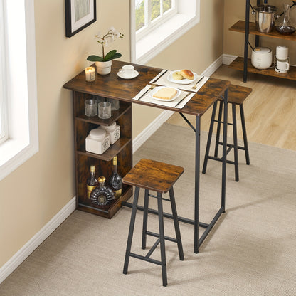 3-delige Barset – Barkrukset – Bistroset – Keukentafelset – Eettafelset – Compact Design – MDF Metalen Frame – Bruin