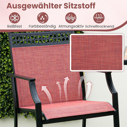 Tuinstoelen – Terrasstoelen – Balkonstoelen – Hoge Stoelen – Ligstoelen – Metalen Frame – Sneldrogende Ademend Zitting – Max. 180 kg Belastbaar – Rood