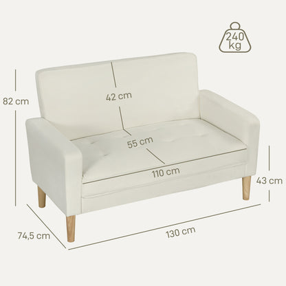 2-zits bank – tweezitsbank – loveseat – kleine bank – zitbank – fluweelachtige bekleding – compact formaat 130 cm breed – stevige rubberhouten poten met anti-slip voetjes