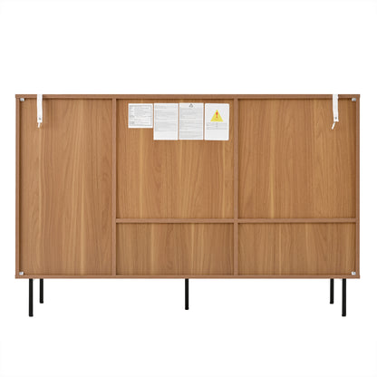 Sideboard – Dressoir – Buffetkast – Opbergkast – Kast – Modern – Houtlook Met Rattan – 140x37x91 cm – 3 Laden Met Verstelbare Planken