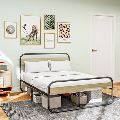 Tweepersoonsbed – Bed – Boxspring – Slaapbank – Bedframe – Industrieel Design – 140x190 cm – Stalen Frame Met Opbergruimte