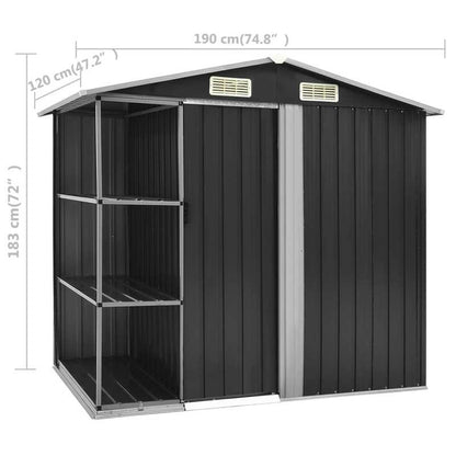 205x130x183cm Removable Anthracite Iron Garden House with Shelves - Heavy-Duty Outdoor Storage Shed, Portable Garden Storage Warehouse with Shelves