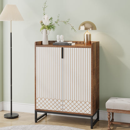 Schoenenkast – Schoenenrek – Schoenopberger – Schoenmeubel – Schoenenschuif – Vrijstaand – Ruimtebesparend – Composiethout Met Zwart Metalen Frame – Vijf Lagen Voor 25 Paar Schoenen