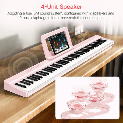 E-piano 88 toetsen – Keyboard Piano – Digitale Piano – Elektrische Piano – Opvouwbare Piano – Roze – Opvouwbaar Ontwerp – Bluetooth En Opnamefunctie