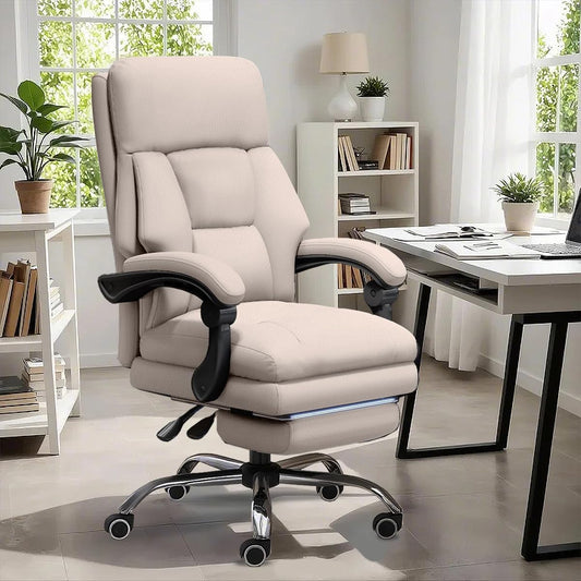Ergonomische Bureaustoel – Bureaustoel Verstelbaar – Directiestoel – Computerstoel – Werkstoel – Hoogwaardige Kunstleren Bekleding – Uitschuifbare Voetensteun – Max. 150 kg Draagvermogen