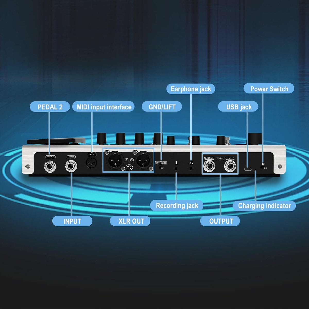 M-Vave MK-300 Multieffectprocessor voor gitaar en bas, 11 modules, meer dan 320 effecten, 120 versterkers, IR-loader, loopper, drumcomputer, BT- en USB-geluidskaart