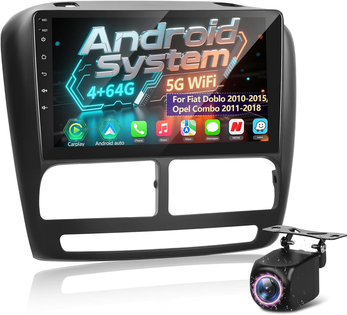 [4G+64G] Android Car Radio for Fiat Doblo 2010-2015/Opel Combo 2011-2018 with Wireless Carplay & Android Auto, 9 inch IPS Touch Screen Car Stereo with GPS, WiFi, 32EQ, Bluetooth 5.0, FM/RDS Radio
