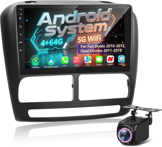 [4G+64G] Android Car Radio for Fiat Doblo 2010-2015/Opel Combo 2011-2018 with Wireless Carplay & Android Auto, 9 inch IPS Touch Screen Car Stereo with GPS, WiFi, 32EQ, Bluetooth 5.0, FM/RDS Radio