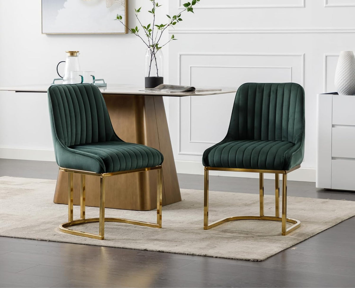 Fluwelen Stoelen – Eetkamerstoelen – Bureaustoelen – Woonkamerstoelen – Zonder Armleuning – Set Van 4 Groen – Met Stevig Metalen Frame – Comfortabele 12 Cm Dikke Zitting - QUORE