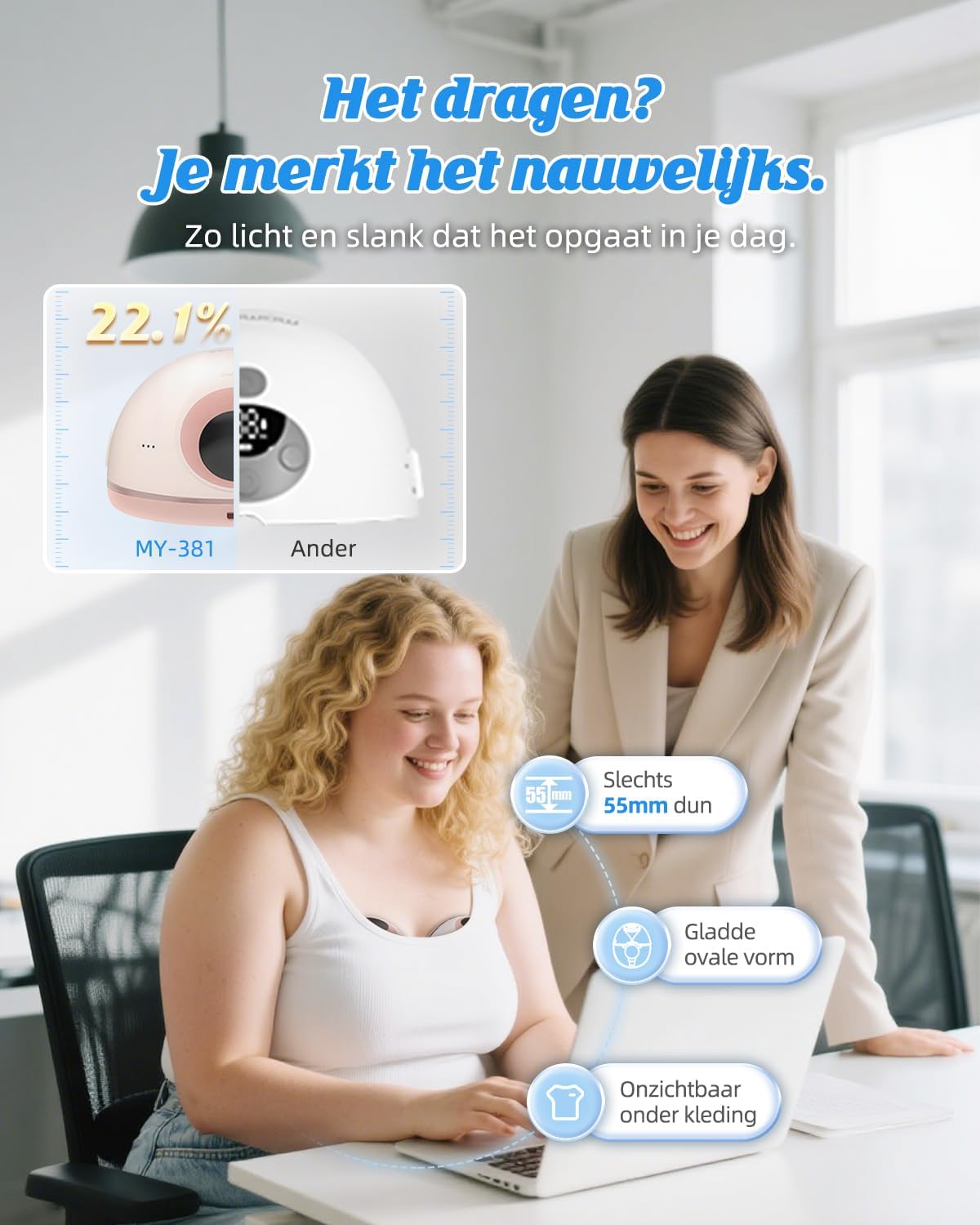 ANWIKE Elektrische borstkolf, dubbel, ultra stil, 35 dB, elektrische borstkolf, handsfree, 12 standen, 4 modi, met modus-geheugenfunctie, oplaadbare borstkolf, handsfree met flensinzetstukken, roze