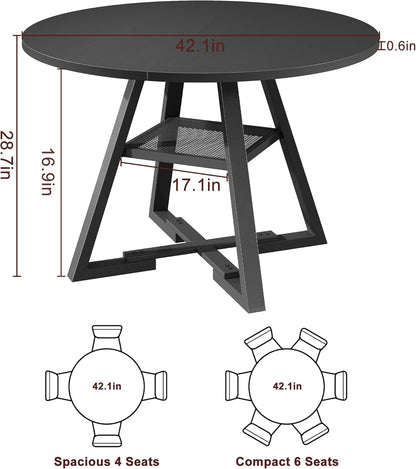 Ronde eettafel voor 2-4 personen, cirkel eettafel met planken, ruimtebesparend houten keuken- en eetkamermeubilair (zwart, 42 inch