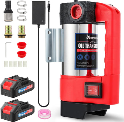 Mxmoonant Draadloze elektrische dieselpomp, zelfaanzuigend, draagbaar, 50 l/min, 260 W, 4200 rpm, 4 kg, met 2 x 2000 mAh lithium batterij, voor diesel, kerosine