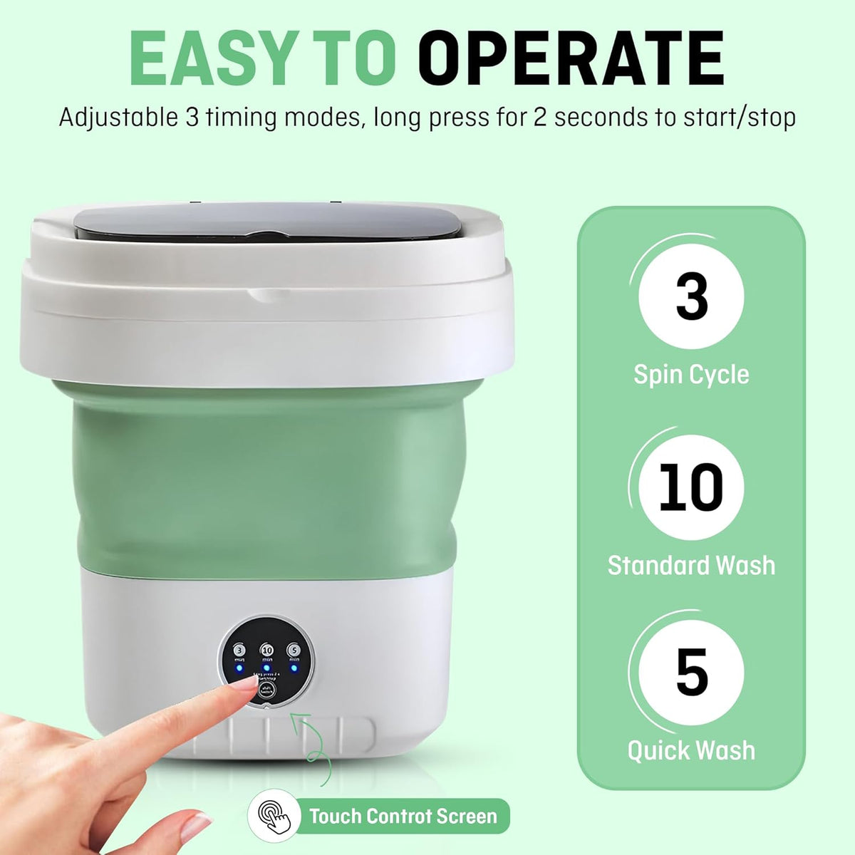 Draagbare Miniwasmachine, Hoogste Lading, Groen, 12L, Hoog rendement - QUORE