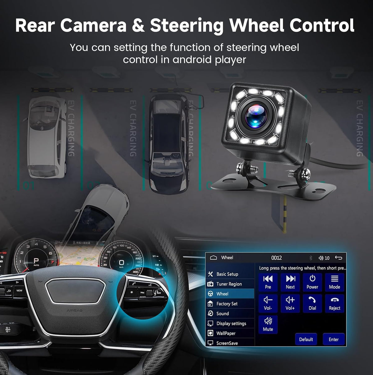 Hodozzy Autoradio 1 DIN met Carplay Android auto, draadloos, uittrekbaar touchscreen, 7 inch (17,8 cm), Bluetooth radio FM/AM/RDS, MP5-radio met MirrorLink/USB/AUX/Type-C + stuurbediening en camera