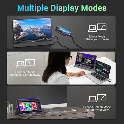 KYY Portable Monitor 15.6'' FHD 1080P USB C HDMI Gaming Monitor Ultra-Slim IPS Display w/ Smart Cover & Speakers, Plug & Play, External Monitor for Laptop PC Phone Mac Xbox PS4 - QUORE