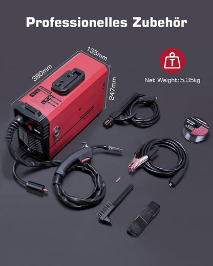 ARCCAPTAIN MIG MAG lasapparaat onder beschermend gas met IGBT 140A AC230V, 5-in-1 soldeerstation met vuldraad FLUX/MMA E-Hand/Lift TIG met synergetische draaddispenser en 1 kg 0,8 mm gevulde draad