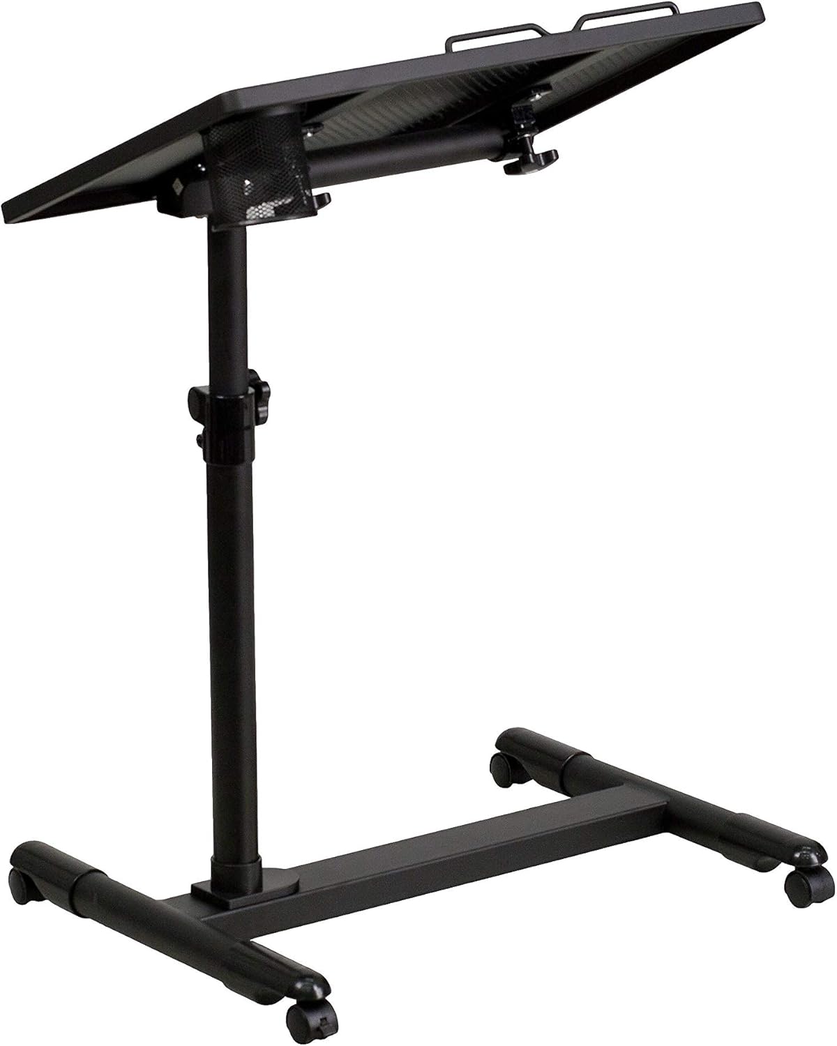 Flash Furniture Zwart verstelbare hoogte stalen computer bureau NAN-JG-06B-BK-GG mobiele computertafel, in hoogte verstelbaar, staal, zwart, gehard glas, 66 cm B x 36,5 inch H