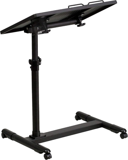 Flash Furniture Zwart verstelbare hoogte stalen computer bureau NAN-JG-06B-BK-GG mobiele computertafel, in hoogte verstelbaar, staal, zwart, gehard glas, 66 cm B x 36,5 inch H
