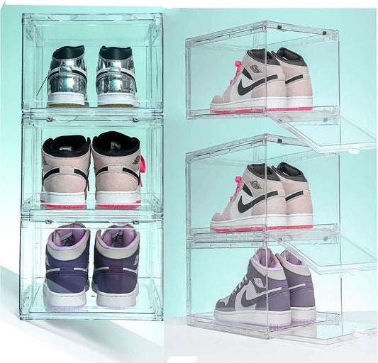 MECC Duidelijke schoenbox, stapelbare acrylschoenenkast, met magneetdeur, 36 x 27 x 20 cm (Clear Front Deur, 6 stuks)