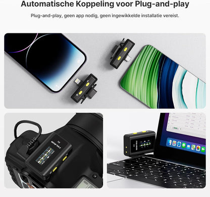 FULAIM X6 Compact, Draadloos Digitaal Microfoonsysteem voor 4 Personen, voor Camera's en Smartphones (2,4 GHz) - Ideaal voor Interviews, Vlogging, Podcasts, Online Lessen, Live Streaming