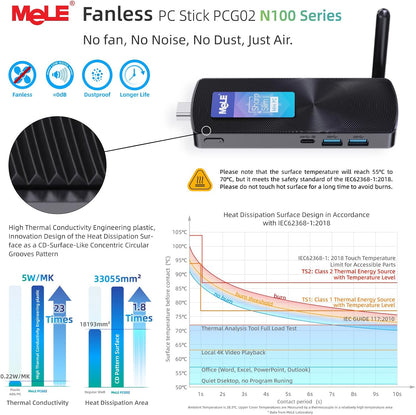 Mini PC – Mini Computer – Fanless PC – Micro PC – PC Stick – N100 Processor – 8GB RAM – 256GB SSD – Ventilatorloos – Compact Formaat