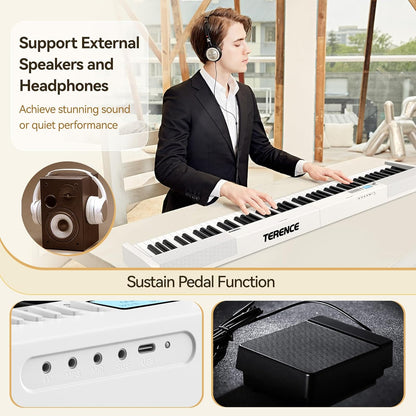 E Piano 88 toetsen – Keyboard Piano – Digitale Piano – Elektrische Piano – 88 Toetsen Keyboard – Opvouwbaar – Bluetooth & MIDI – Wit