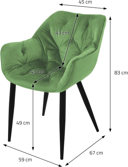 Eetkamerstoelen – Keukenstoelen – Woonkamerstoelen – Gestoffeerde Stoelen – Armstoel – Fluwelen Bekleding – Ergonomisch Design – Zwart Metalen Frame – Saliegroen