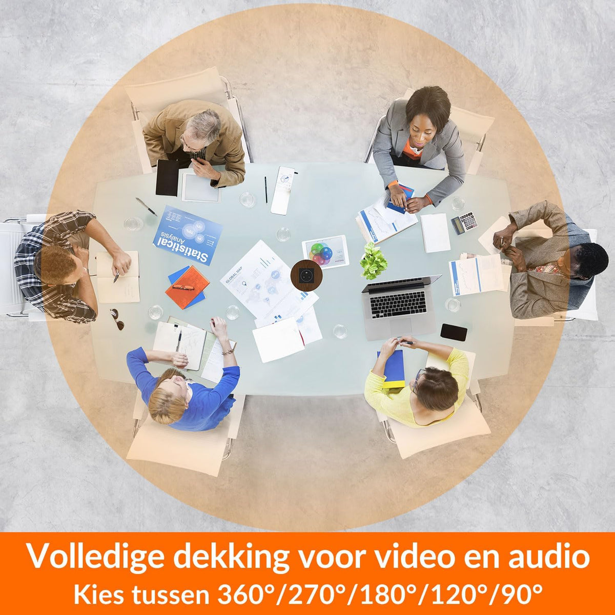 Innex Cube 4K KI-aangedreven 360° conferentiecamera, dubbele microfoon, ultrabrede hoek lens, AI automatische focus, flexibele kijkhoek, 5 modi, met afstandsbediening, voor zoom/teams/Webex