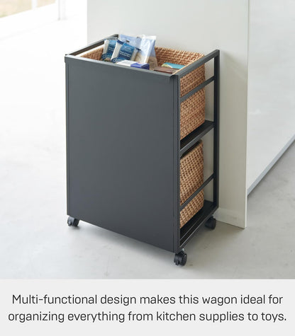 Yamazaki 4811 TOWER 2~Tiered Semi~Closed Storage Wagon, black, Steel/Nylon, 42 x 32 x 60 cm
