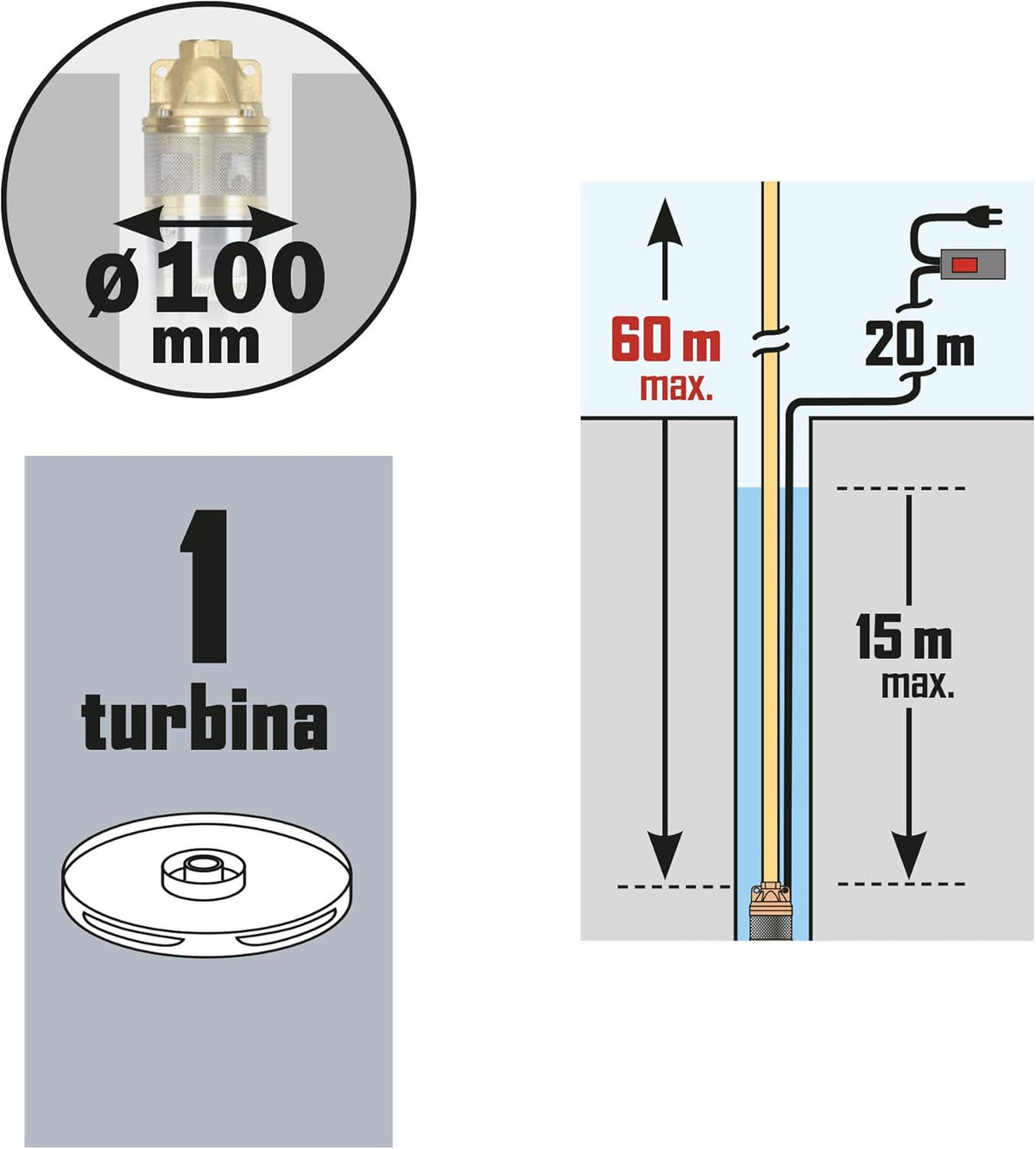 Ribimex PRPGP750/60/1TL dompelpomp 1 turbine, messing, 750 W, zilver, 50 x 10 x 10 cm