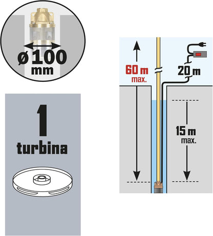 Ribimex PRPGP750/60/1TL dompelpomp 1 turbine, messing, 750 W, zilver, 50 x 10 x 10 cm