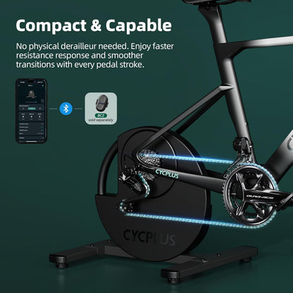 CYCPLUS R200 Smart Indoor Bike Trainer, 2200 W borstelloze motor, 19% gradiëntsimulator, BLE & ANT+ Dual Mode, Virtueel schakelen, Simulatie bergopwaarts en bergafwaarts, super stilte voor realistisch
