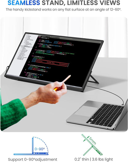 UPERFECT Draagbaar touchscreen, 21,5 inch, 120 Hz, draagbaar, touchscreen, 1300:1 1080P, geïntegreerde houder, HDMI, USB C, voor pc, computer, spelconsole, metalen behuizing, VESA-compatibel
